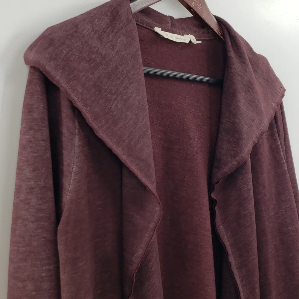 Soft Surroundings Long Hooded Cozy Wine Red Open Front Cardigan Sweater - Picture 4 of 10